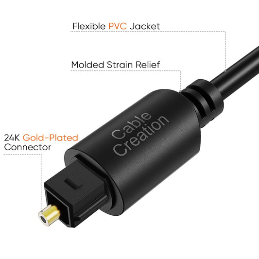 CableCreation 12FT Digital Optical Audio Cable, Toslink Cable Male to Male Digital Optical Cable with Gold-Plated Connector for Home Theater, Sound Bar, VD/CD Player,Blu-ray Players &More
