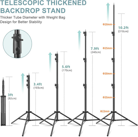10.2x10Ft Heavy Duty Backdrop Stand, MSKIRA Adjustable Backdrop Support System Kit, Photoshoot Background Stand for Parties, Advertising Display with 6 Clamps, 4 Clips, 2 Sandbags, Carry Bag