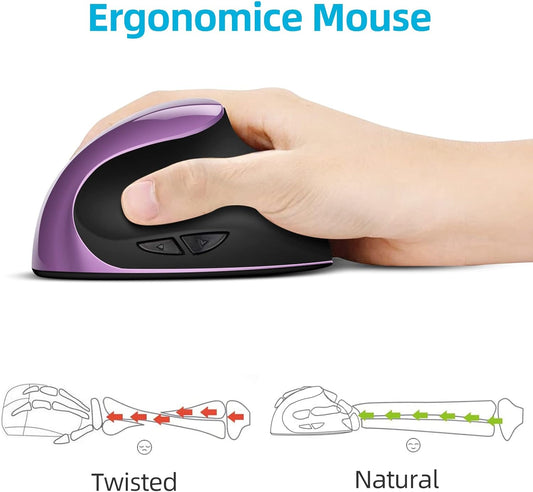 Ergonomic Mouse Wireless, Vertical Mouse Right Handed Small Mouse with 6 Buttons 1000/1200/1600 for Laptop,Desktop,PC, MacBook(Purple AA)