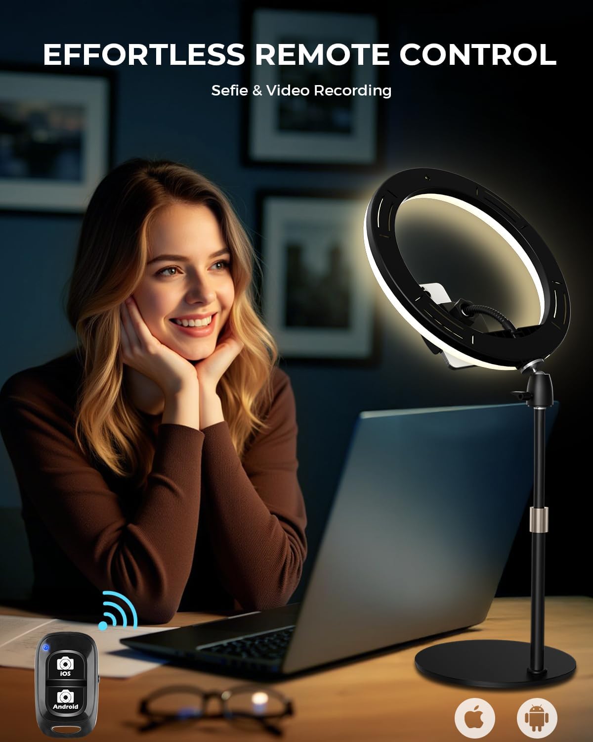 UBeesize 12" Desk Ring Light with Stand & Phone Holder - Adjustable Studio Light for Photography,Zoom Meetings, YouTube, TikTok, Live Streaming