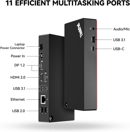 Thinkpad 40AY0090 Universal Hybrid USB-C with USB-A Docking Station for Lenovo Laptop, 3 External Displays, Comes with ITSPWR HDMI 4K Cable + DP Cable+ Cleaning Cloth