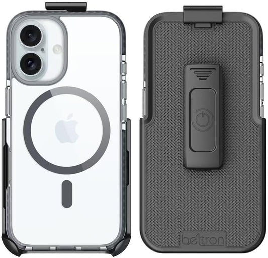 BELTRON Belt Case for iPhone 16 Plus, Slim Protective Transparent Case & Rotating Belt Clip Holster Combo (Compatible with MagSafe)