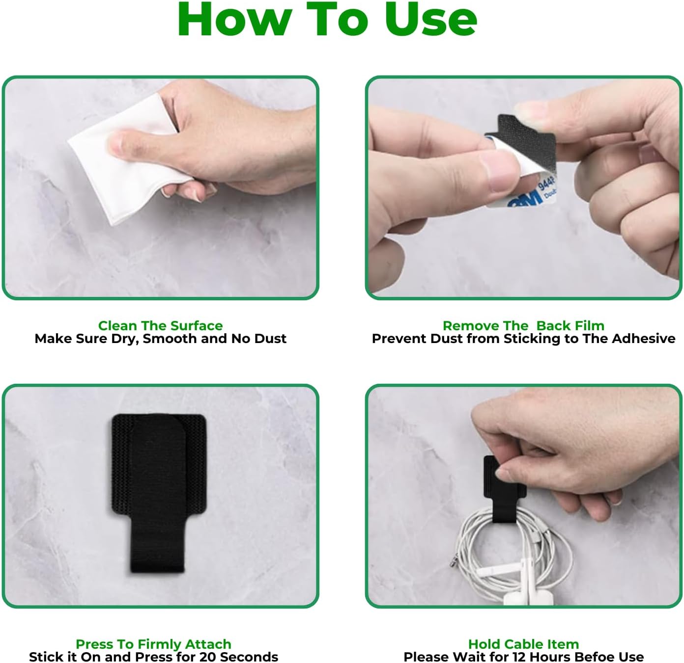 100pcs Hook and Loop Cable Ties, Sticky-Back Cable Straps, Cable Clip,Cord Organizer, Wire Management,Household & Office Essentials (Black)