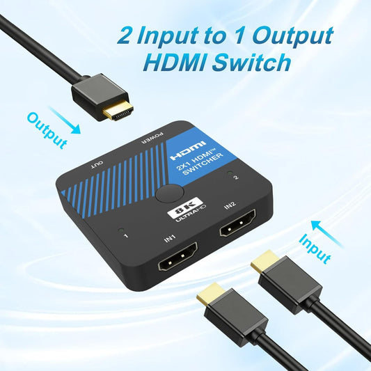 8K HDMI Switch 2 in 1 Out 4K@120Hz HDMI Switcher Support HDR10+, Dolby Vision, VRR, ALLM