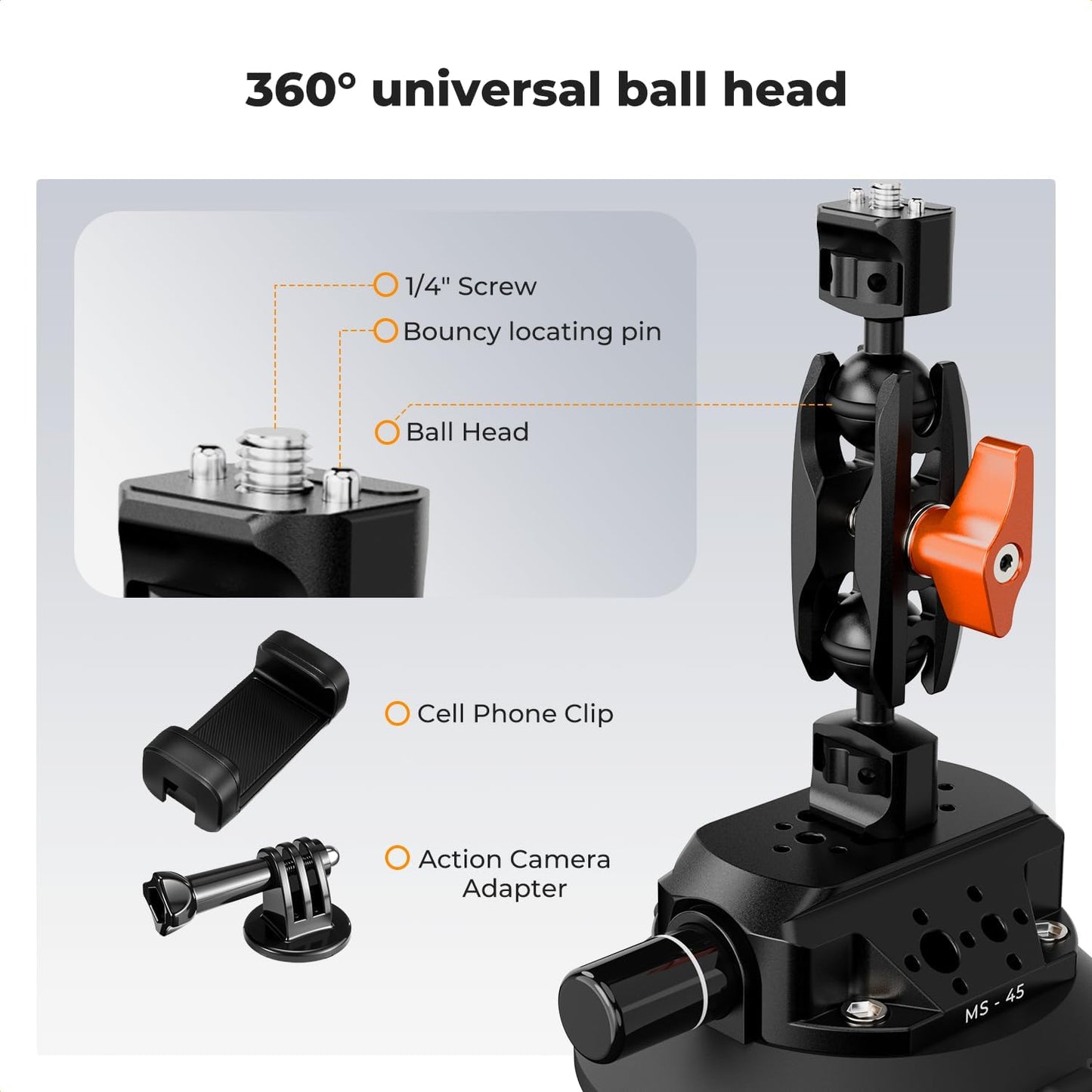 K&F CONCEPT 4.5" Suction Cup Camera Mount with Magic Arm, ARRI Style 1/4" 3/8" Threads, Quick Release Car Mount Compatible with Gopro DJI Insta360 for DSLR Action Camera Phone Video Shooting