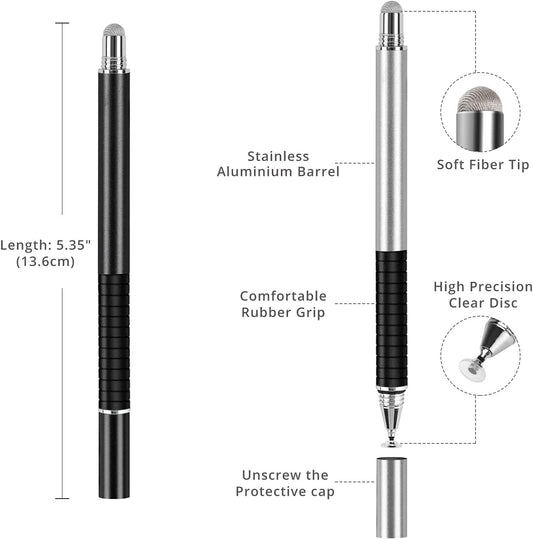 Capacitive Stylus Pen (4 Pack), Universal Stylist Pens 2 in 1 Precision Series Fine Point Disc Touch Screen for iPhone/iPad/Android/Tablet and All Screens