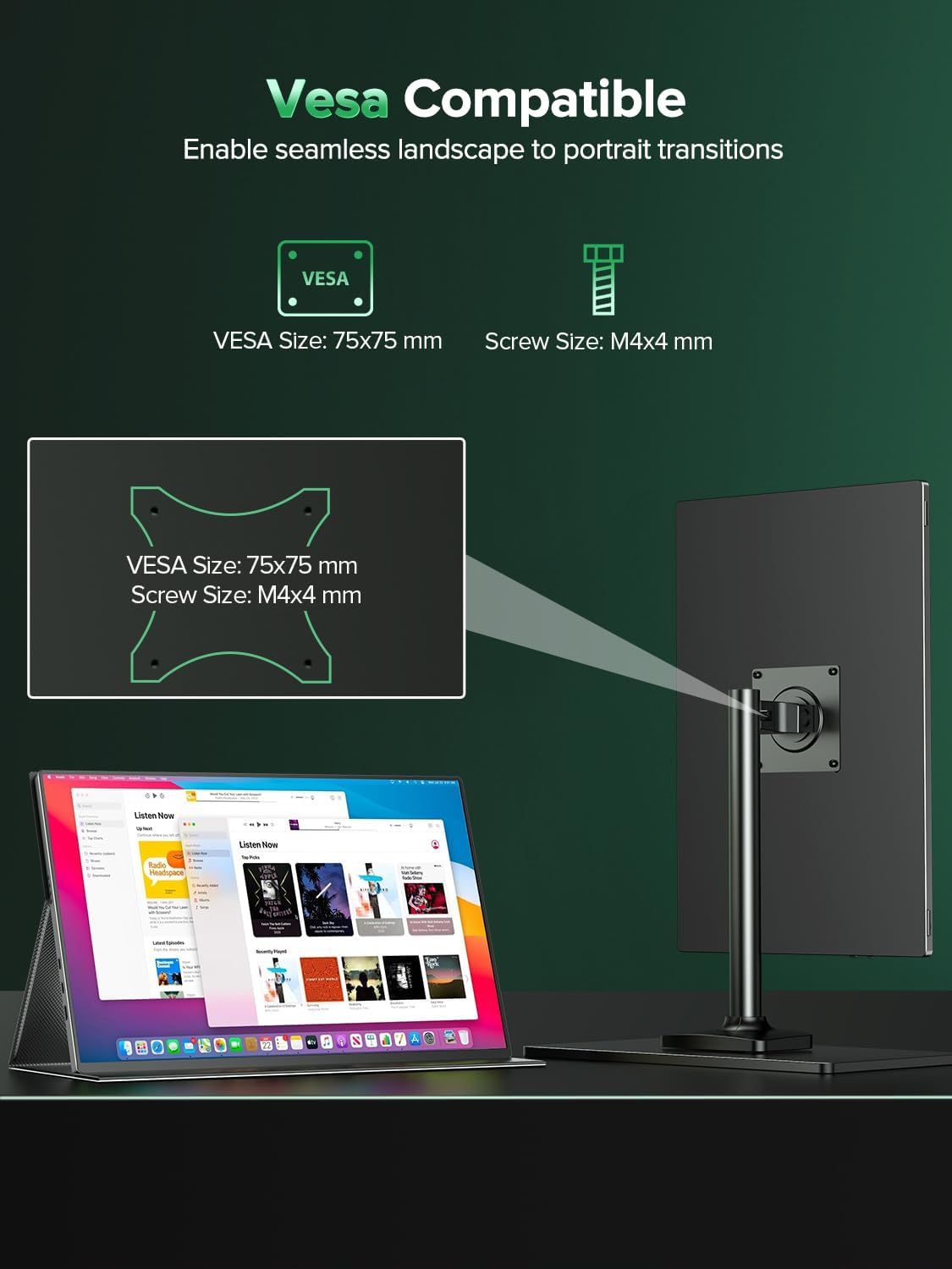 Newsoul 4K Portable Monitor, 3840 * 2400 UHD 16" Gaming Monitor 1200Nits 1500:1 100% sRGB IPS FreeSync Laptop Monitor with VESA & Cover Built-in USB-C HDMI Portable Screen for Phone Game Console