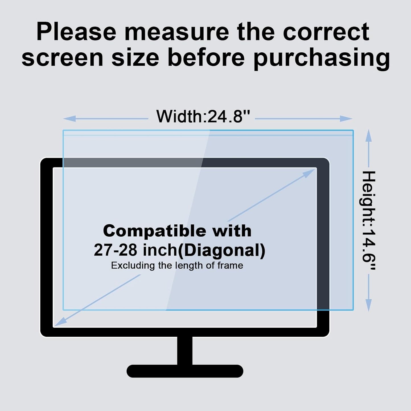27-28 Inch Blue Light Filter for Computer Monitor, Computer Screen Blue Light Blocker Panel (24.8''x14.6'') for Widescreen Desktop LCD TV PC Monitor, HD Not Anti-Glare