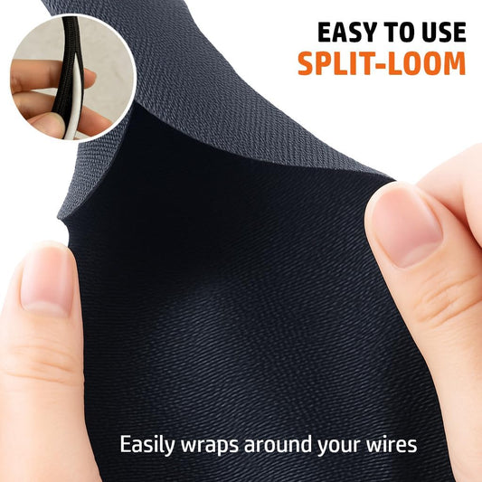 MGI SpeedWare Woven Mesh Split-Sleeve Wire Loom for High-Temperature Automotive Harness and Home Cable Management - 25 feet (1.5")