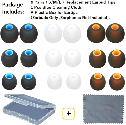 Earbuds Replacement Tips Silicone Earbud Tips Ear Gels Fit for Inner Hole from 3.8mm - 5.1mm Earphones 9 Pairs S/M/L