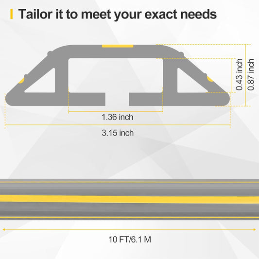 Floor Cord Cover 10Ft Heavy Duty PVC Floor Cable Protector Electric Cord Hider Cable Management Floor Strip Extension Cord Covers Cable Raceway for Wires on Floor Inner Channel 1.36" W x 0.43" H -Gray