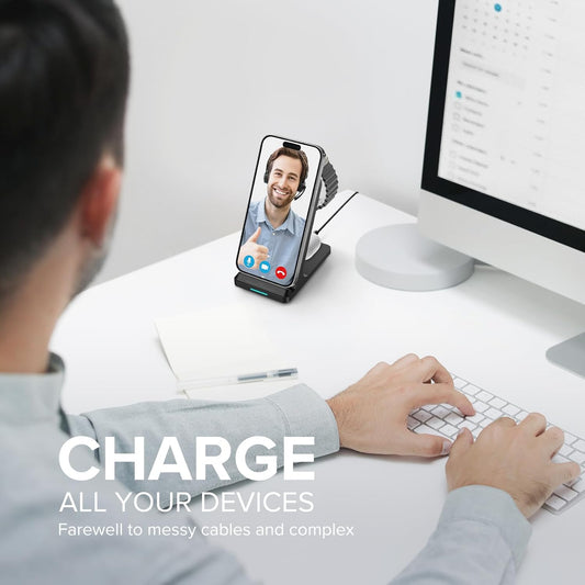 Wireless Charging Station, 3 in 1 Fast Wireless Charger Stand for Multiple Devices Apple Watch Ultra Series 10 9 8 7 6 SE 5 4 3 2, iPhone 16 15 14 13 12 11 Pro Max/Plus/Mini/X/XS/XR, Airpods Pro