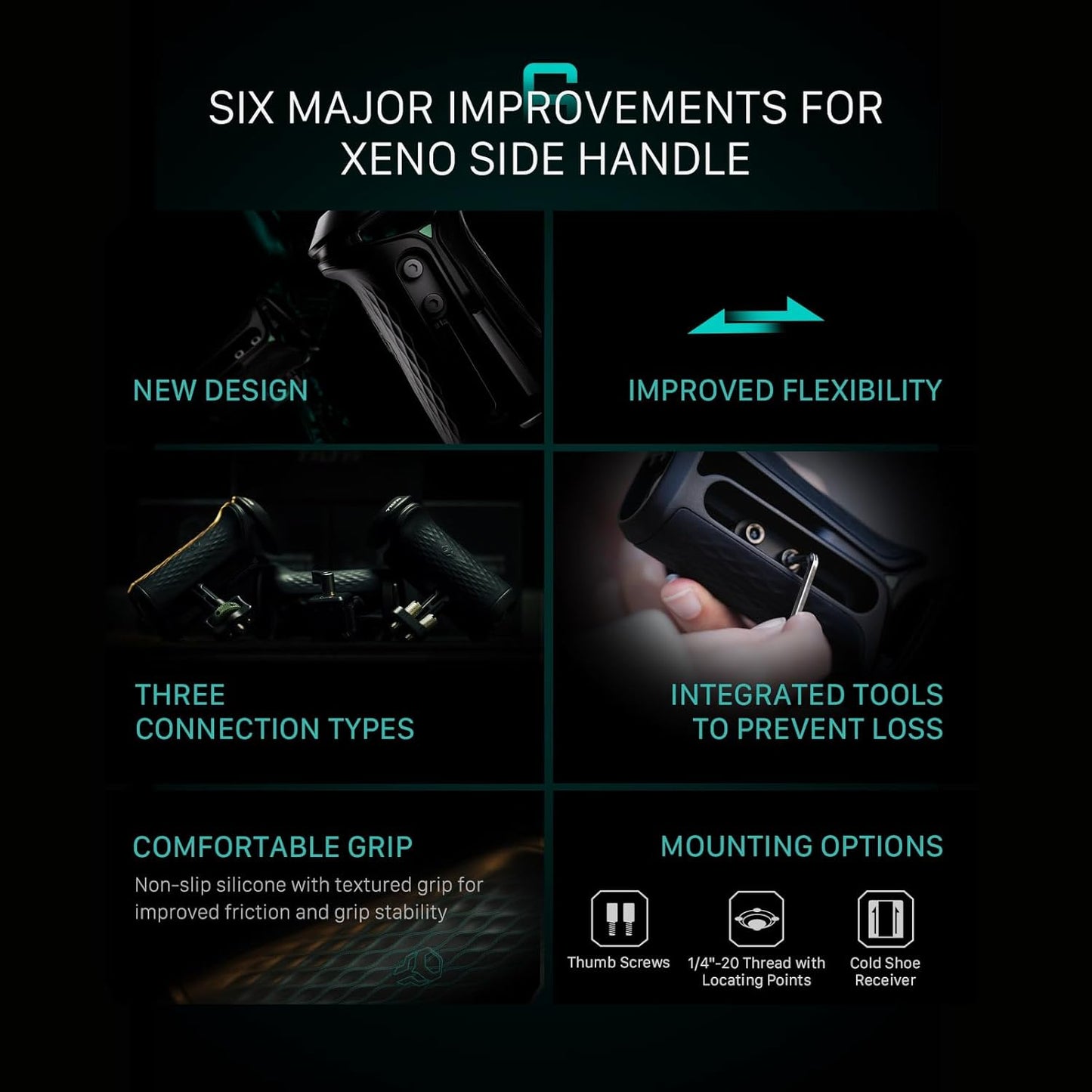 Tilta Xeno Side Handle for Filmmakers & Cameras - Black | Secure Connection & Helps Prevent Rotation | Adjustable Height | Textured Silicone Grip | Convenient Assembly (NATO)