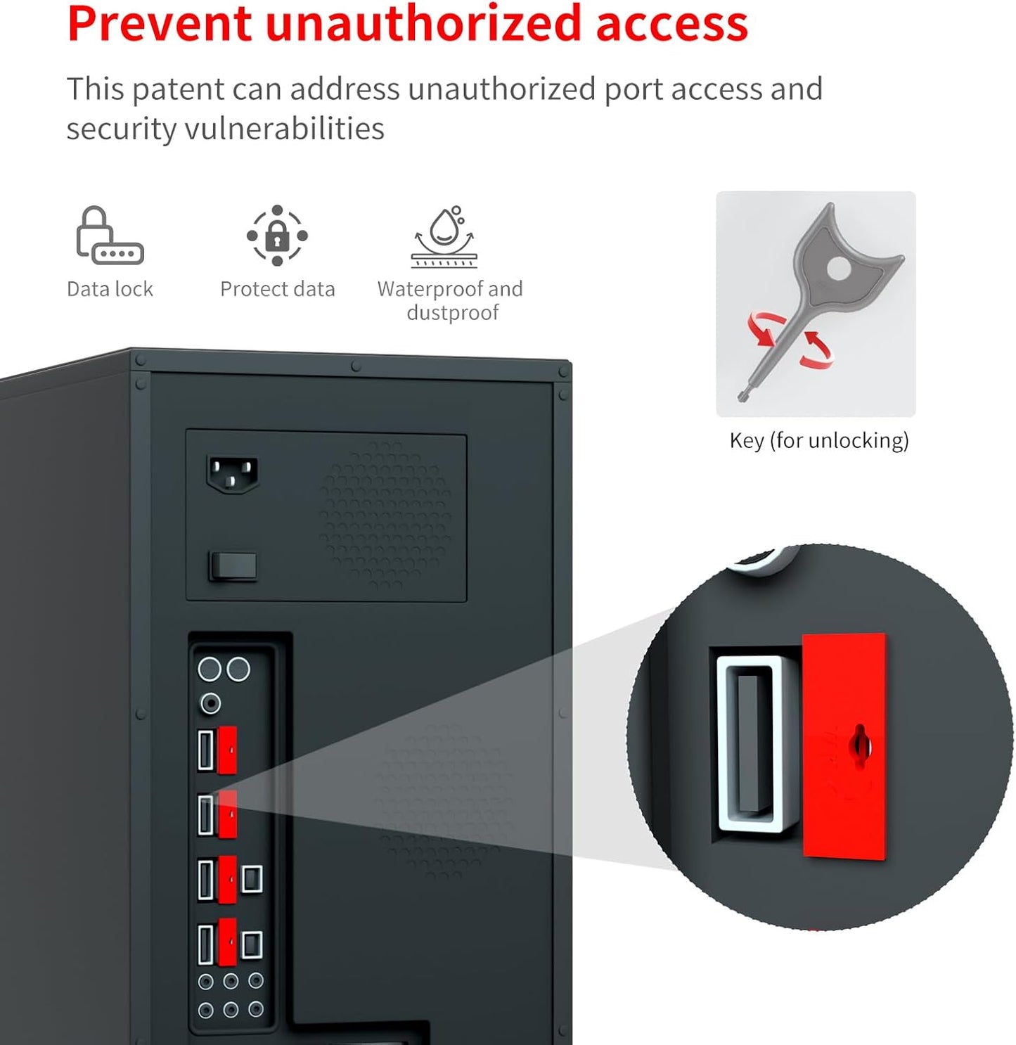 100PCS USB Metal Port Lock Blocker with 10 Keys - Secure USB-A Port Protector for PC/Laptop, Anti-Theft Data Security Lock, Dust & Moisture Proof Cover, Removable Type-A Connector Red