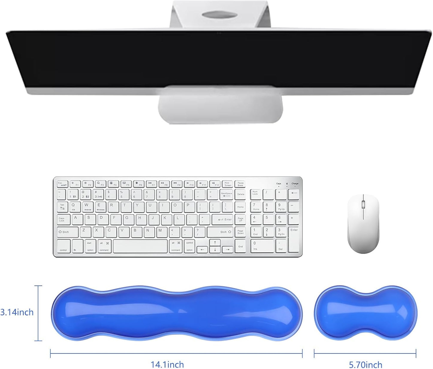 Gel Keyboard and Mouse Wrist Rest, Cute Wrist Support and Arm Support Keyboard Rest for Keyboard and Mouse Typing Pain Relief,Suitable for Office/Computer/Laptop/Gaming (Transparent Blue Set)