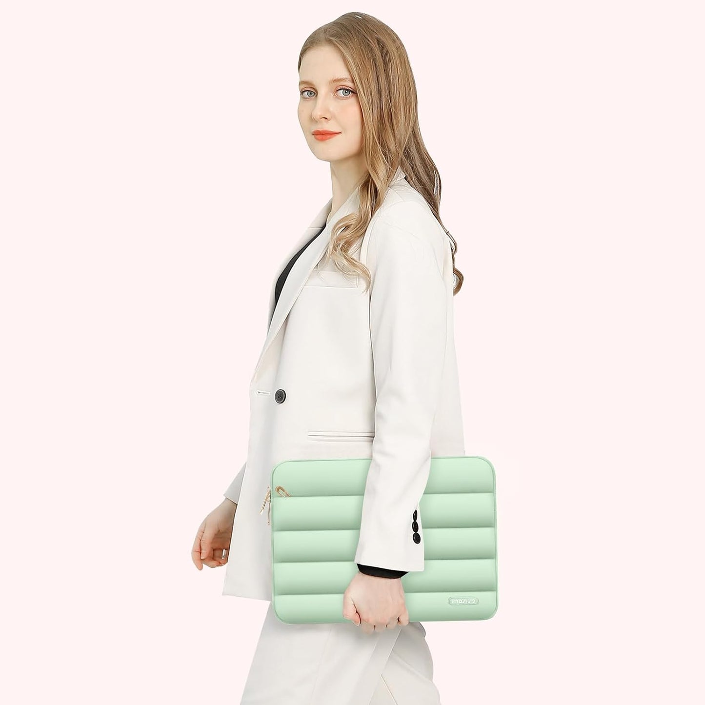 MOSISO 13.3 inch Laptop Case, 13-13.3 inch Puffy Laptop Sleeve Compatible with MacBook Air 13 13.6 M4 M3 M2 M1/Pro 13/Pro 14, HP Dell ASUS Lenovo,Polyester Horizontal Bag with Small Case, Mint Green