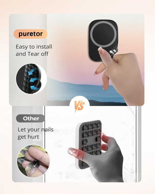 Magnetic Phone Suction Grip, Shower Phone Holder for MagSafe, Octo Phone Sticky Buddy Suction Grip for iPhone 16 15 14 13 12, Birthday Christmas for Women Black