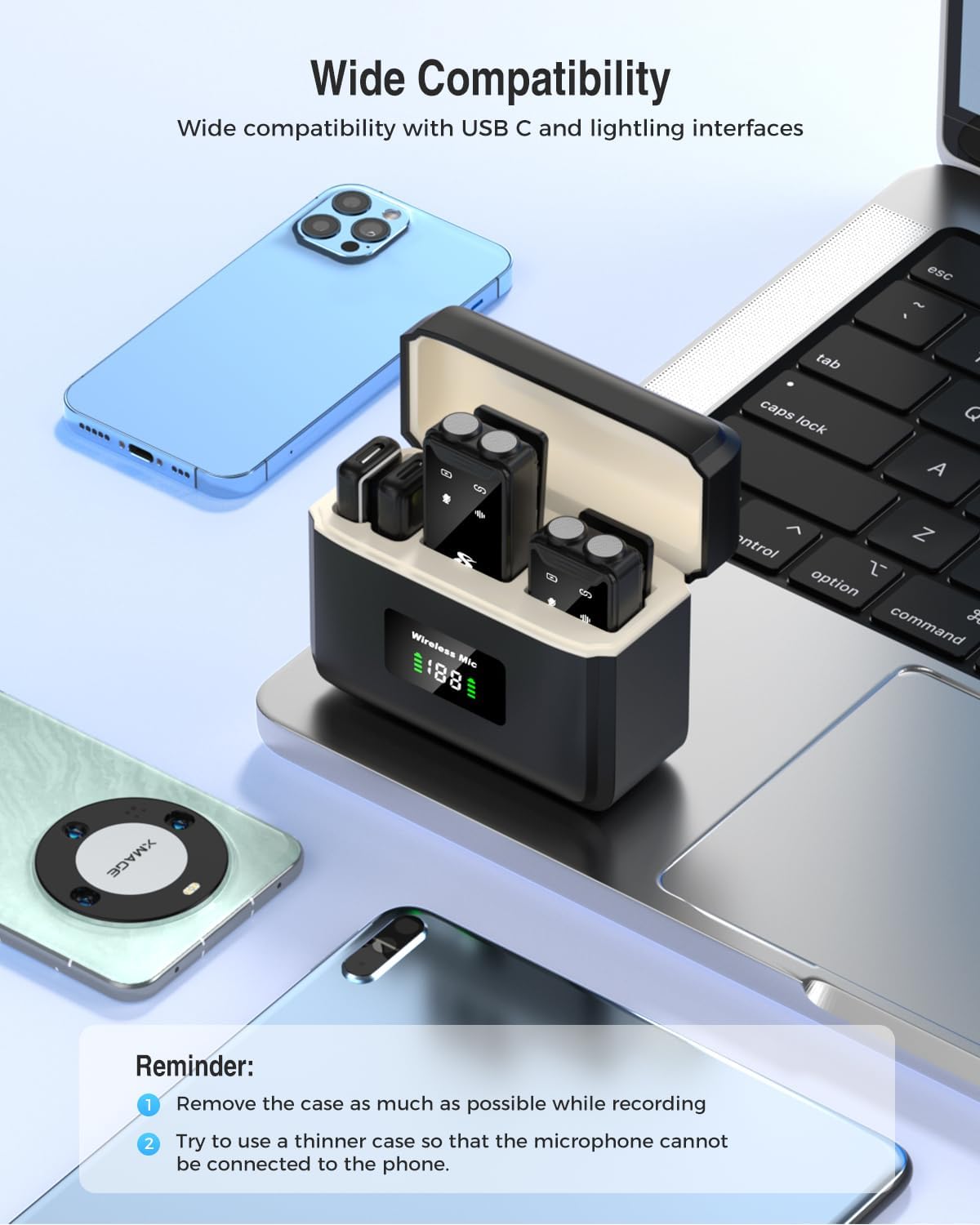 PQRQP Wireless Microphone for iPhone, iPad, Android(Lightning/USB C), Dual Microphones 20 H Battery Life, Mini Microphone, Cordless Double Mics for Video Recording, YouTube, TikTok, 164FT