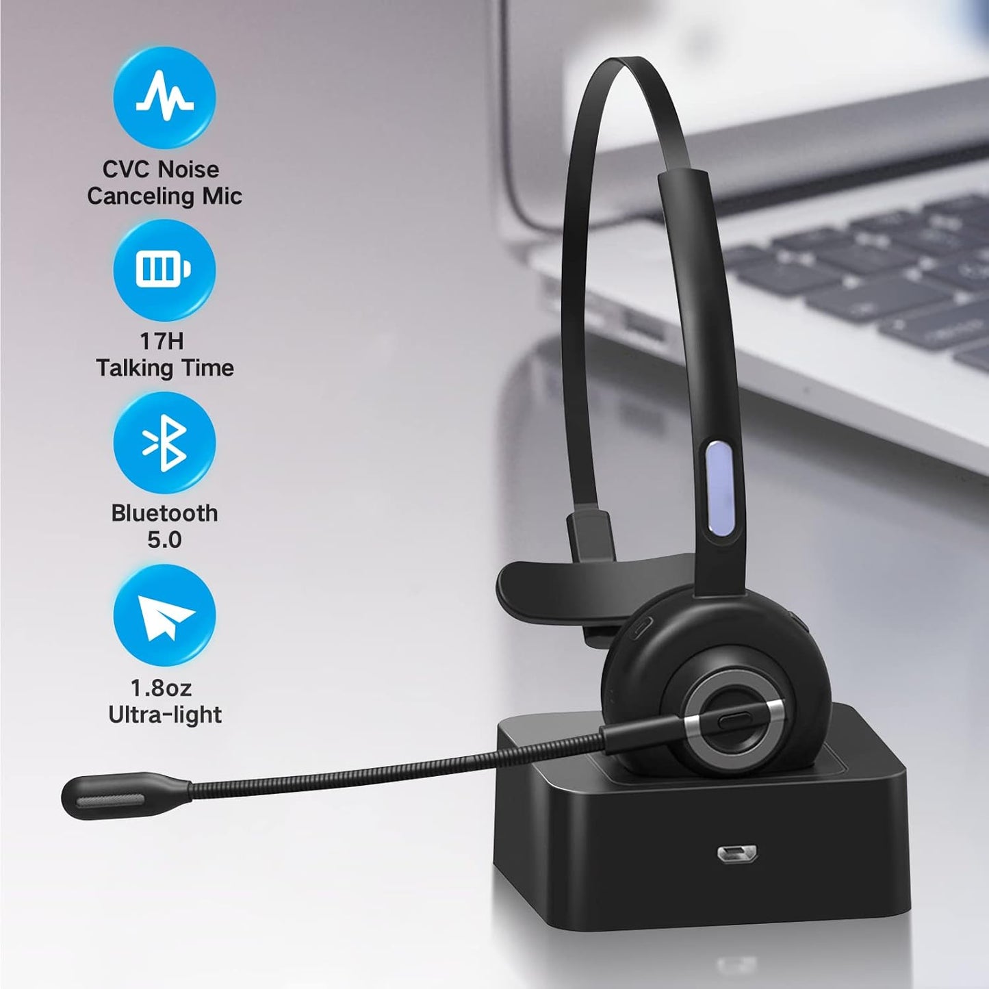Webcam with Headset and Microphone, 1080P Webcam with Privacy Cover, Plug and Play Web Camera for Desktop Computer Zoom Meetings, Audio Bluetooth only for Headset