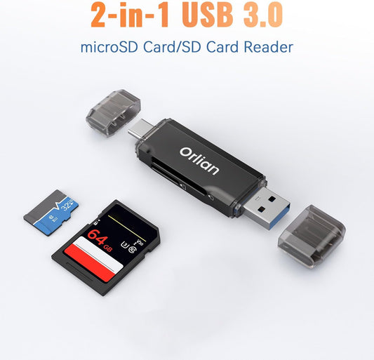 SD Card Reader USB 3.0 Dual USB A & USB C to Micro SD/SD Memory Card Adapter for SD/SDHC/SDXC, Compatible with Winodws, MacBook Pro/Air, iPhone 15 Pro/Max, Android (SD Card Not Included)