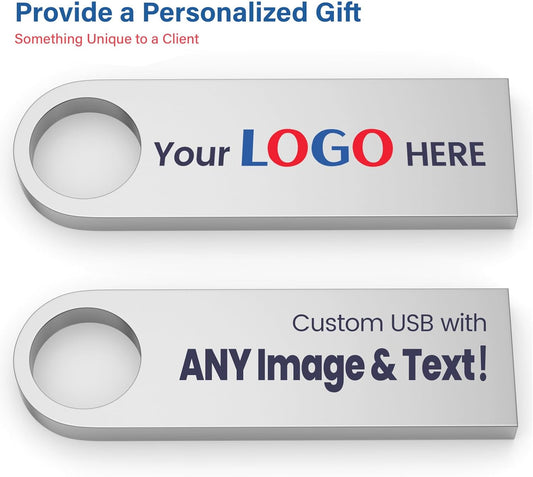 Customizable Flash Drives 128GB, Wooolken Personalized USB 2.0 Thumb Drives 10/20/50/100 Pack, Logo Pendrive Custom Memory Stick USB Engraved Logo (Metal)
