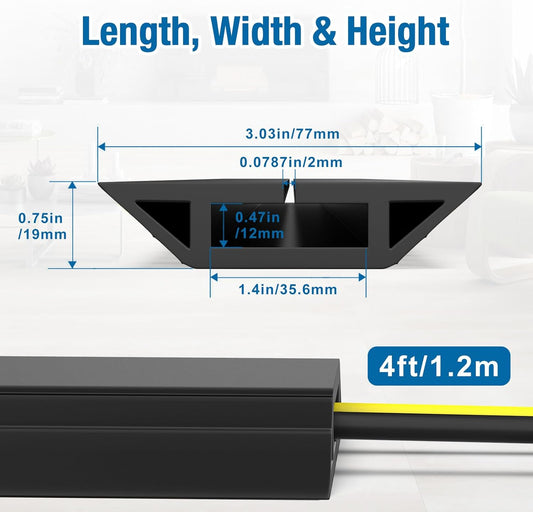 Eapele 4 ft Floor Cord Cover Heavy Duty Cable Protector, Easy to Unroll, Prevent Trip Hazard for Home Office or Outdoor Settings (Black)