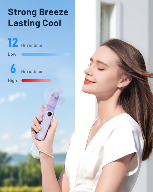 SWEETFULL Portable Handheld Mini Fan with LED Display, 3-in-1 Personal Foldable USB Rechargeable Hand Held Fan & Flashlight for Travel, Lash Eyelash, Cute Small Pocket for Women, Girls