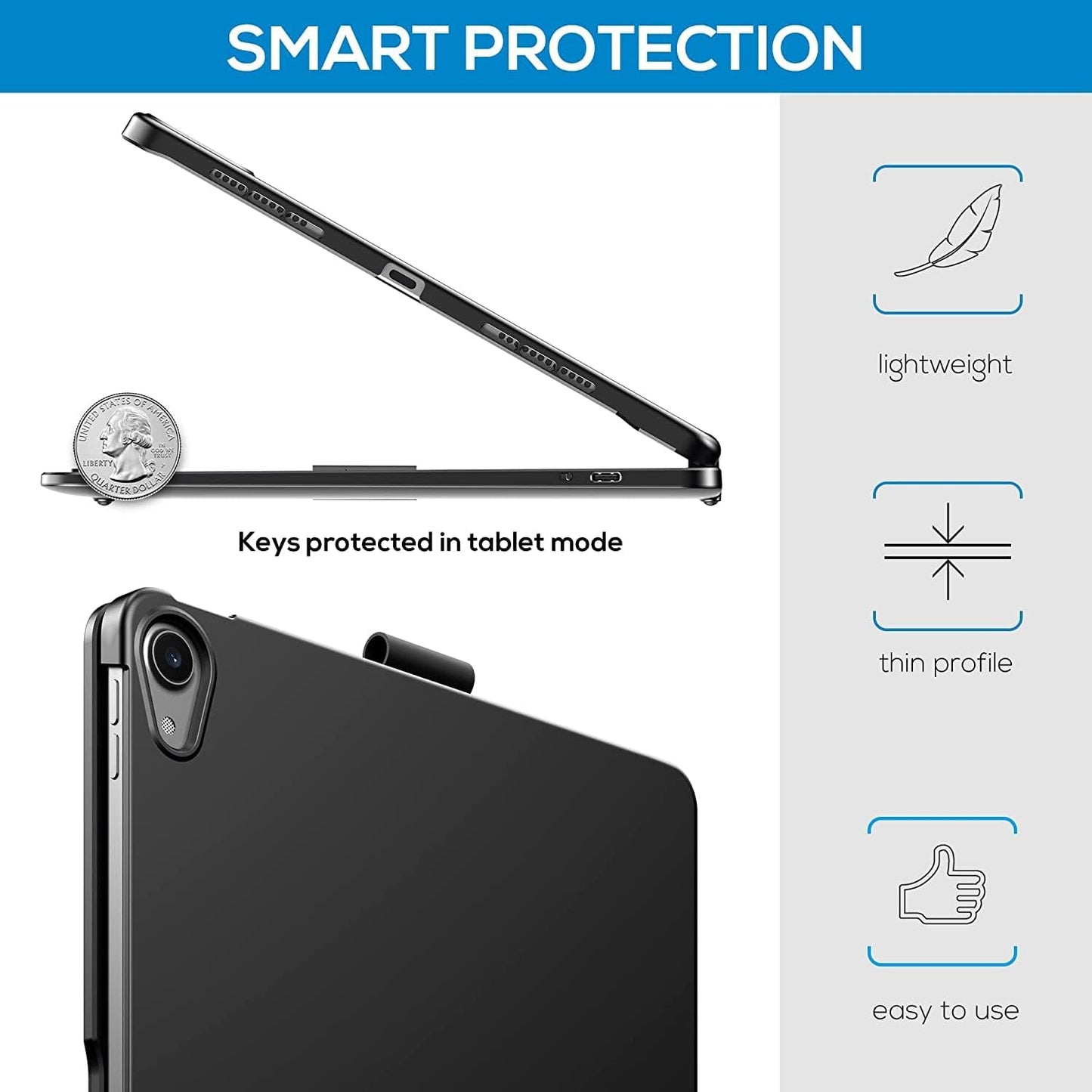 Rotatable Keyboard Case for iPad Air 11 Inch (M3/M2)/ Air5/Air4/Pro11 2022/2021/2020, Backlits Bluetooth Touchpad Keyboard Smart Cover with Pencil Holder, Rose Gold