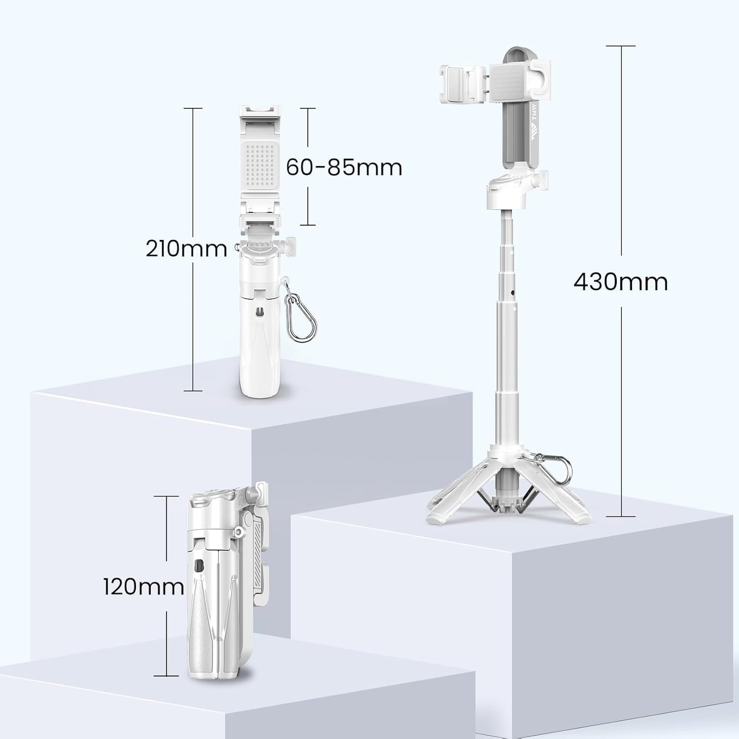 Portable Selfie Stick Tripod with Remote, 3-in-1 Pocket Size Phone Tripod Grip with 2 Cold Shoes, Mini Selfie Stick for iPhone Android, Phone Holder for Vlog, Livestreaming, Photography