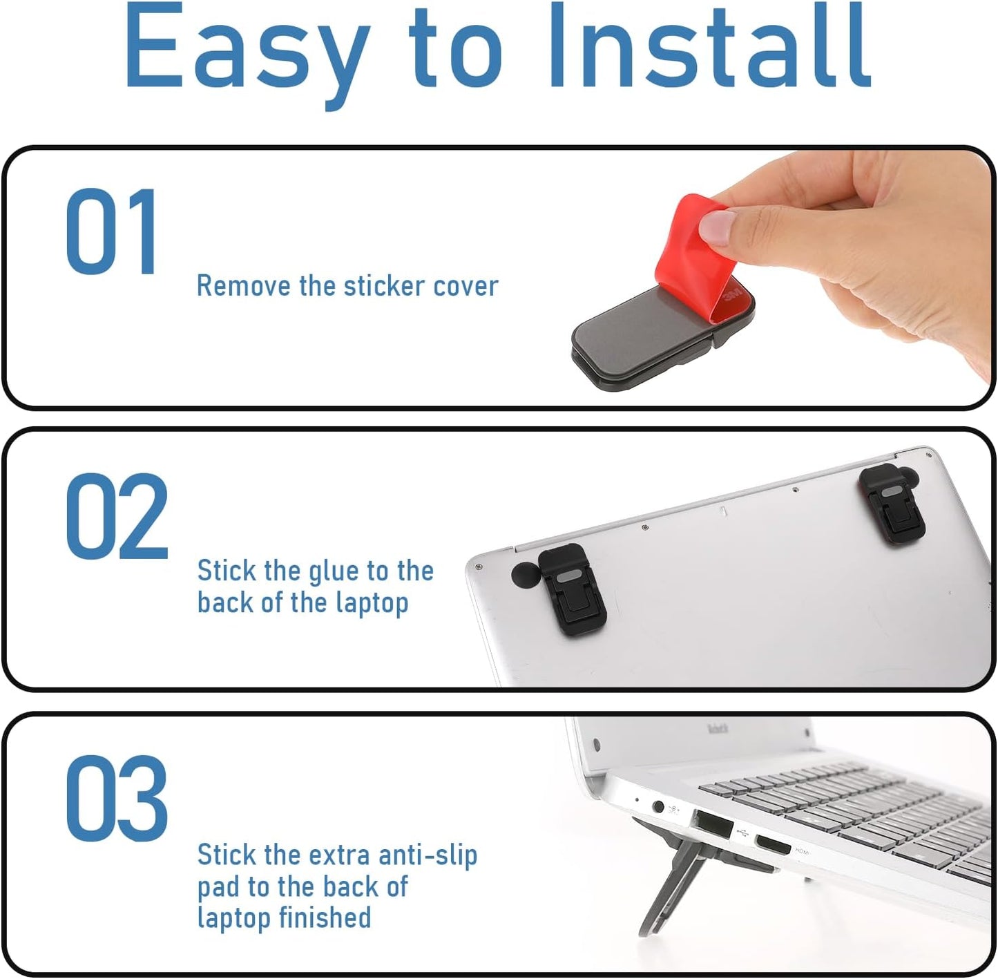 Bewudy 2 Pcs Portable Keyboard Stand, Dual Tilt Angle Adjustment, Foldable Laptop Riser, Self-Adhesive Feet for Most Keyboards (Black)