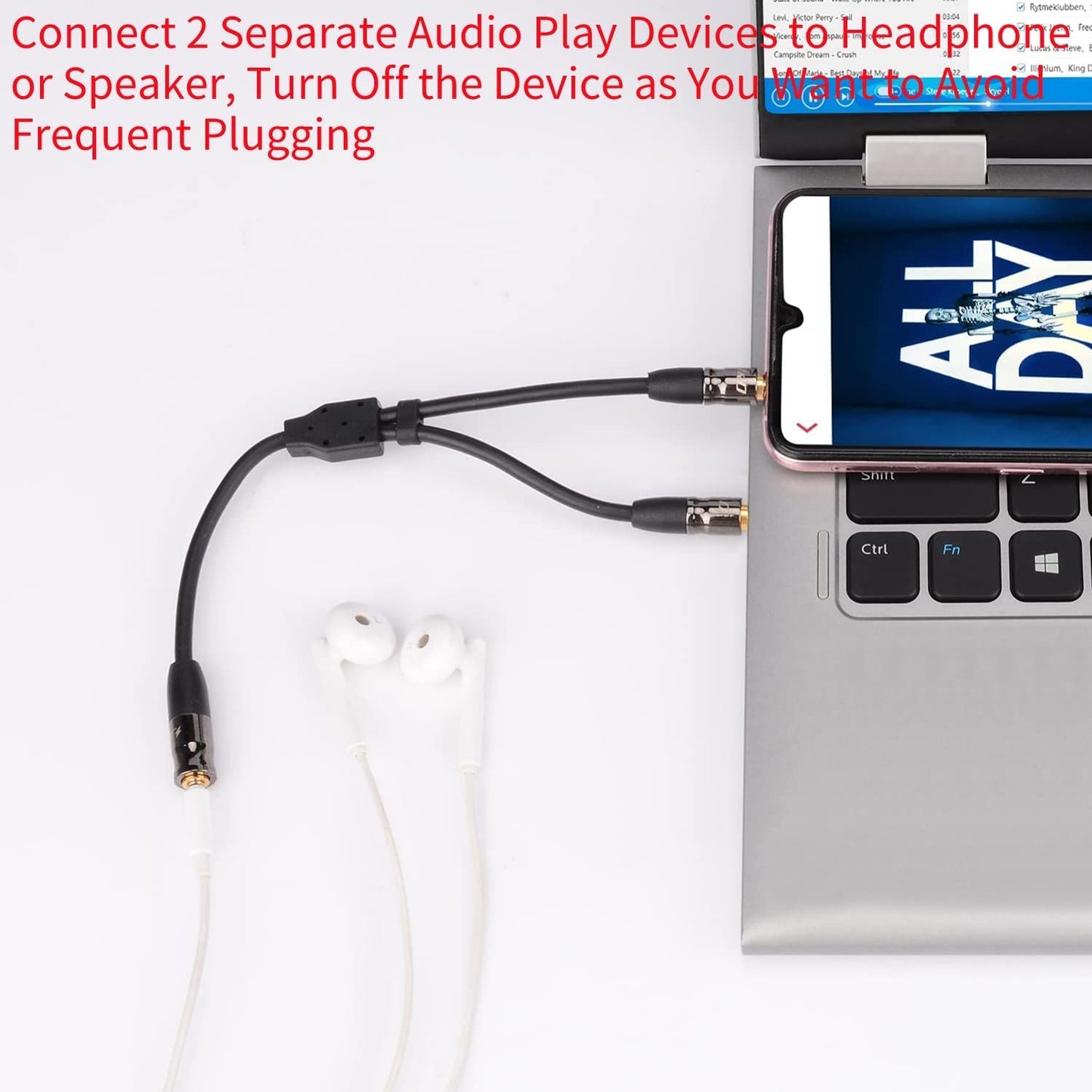 J&D 3.5 mm to 2X 3.5 mm Cable, Gold Plated Joint Copper Shell Heavy Duty 3.5mm 1/8 inch TRS Female to Dual 3.5 mm 1/8 inch TRS Male Y-Splitter Stereo Audio Adapter Cable, 3.3 Feet