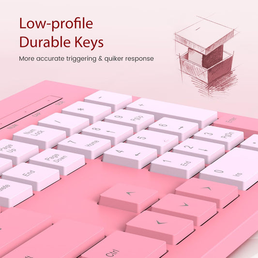 Computer Keyboard Wired, Plug Play USB Keyboard, Low Profile Chiclet Keys, Large Number Pad, Caps Indicators, Foldable Stands, Spill-Resistant, Anti-Wear Letters for PC Laptop (Rose Pink, 1-Pack)