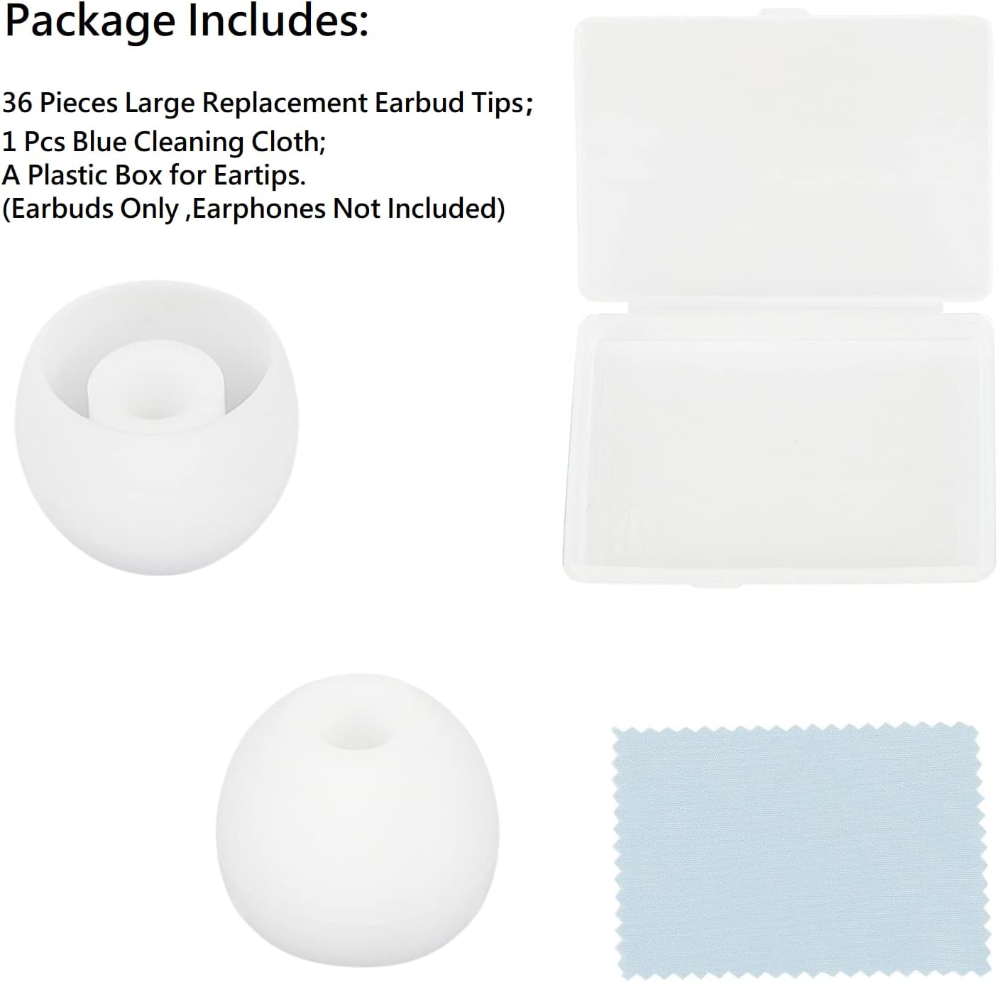 36 Pieces Large Earbud Tips Soft and Comfortable Silicone Earbud Tips Ear Bud Replacement Pieces Silicone Fit Most in-Ear Headphones,Inner Hole 3.8mm -5.5mm,Large White Earbuds Silicone Tips