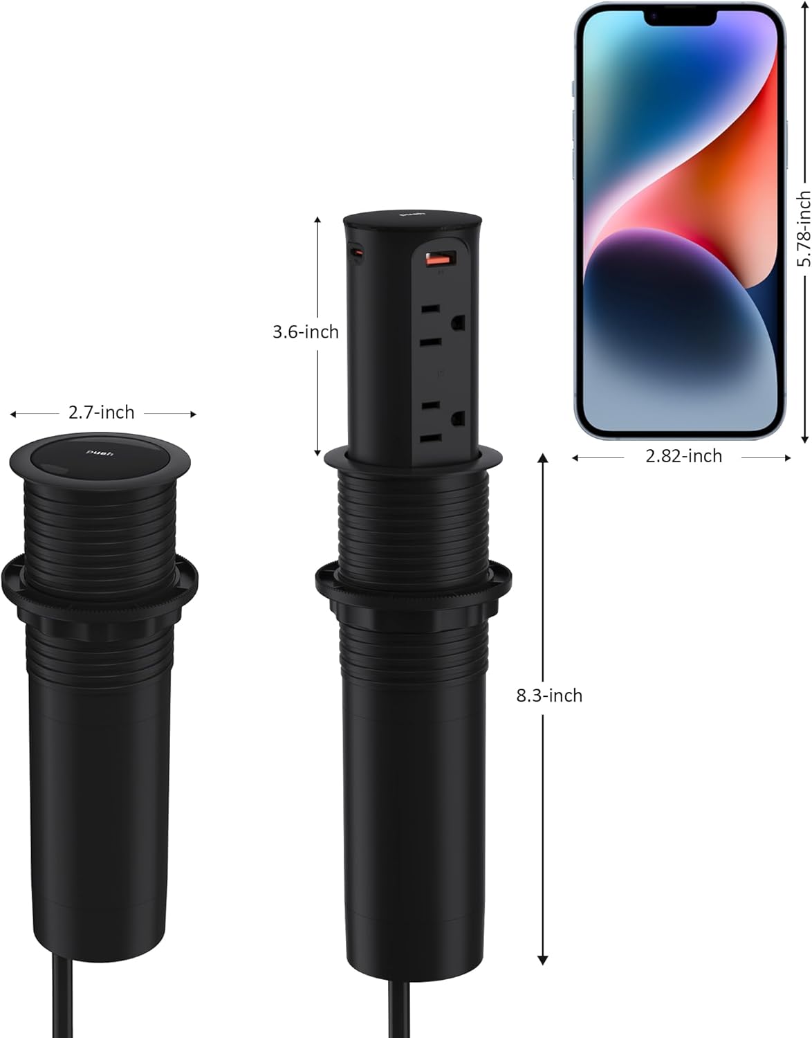 Pop up Outlet for Countertop,65W USB C Fast Charging Port,2.5-inch Hole Desktop Power Grommet,Recessed Power Strip,4 Outlets 4 USB Ports,15Amp Tamper Resistant Receptacle,ETL Listed (Black)