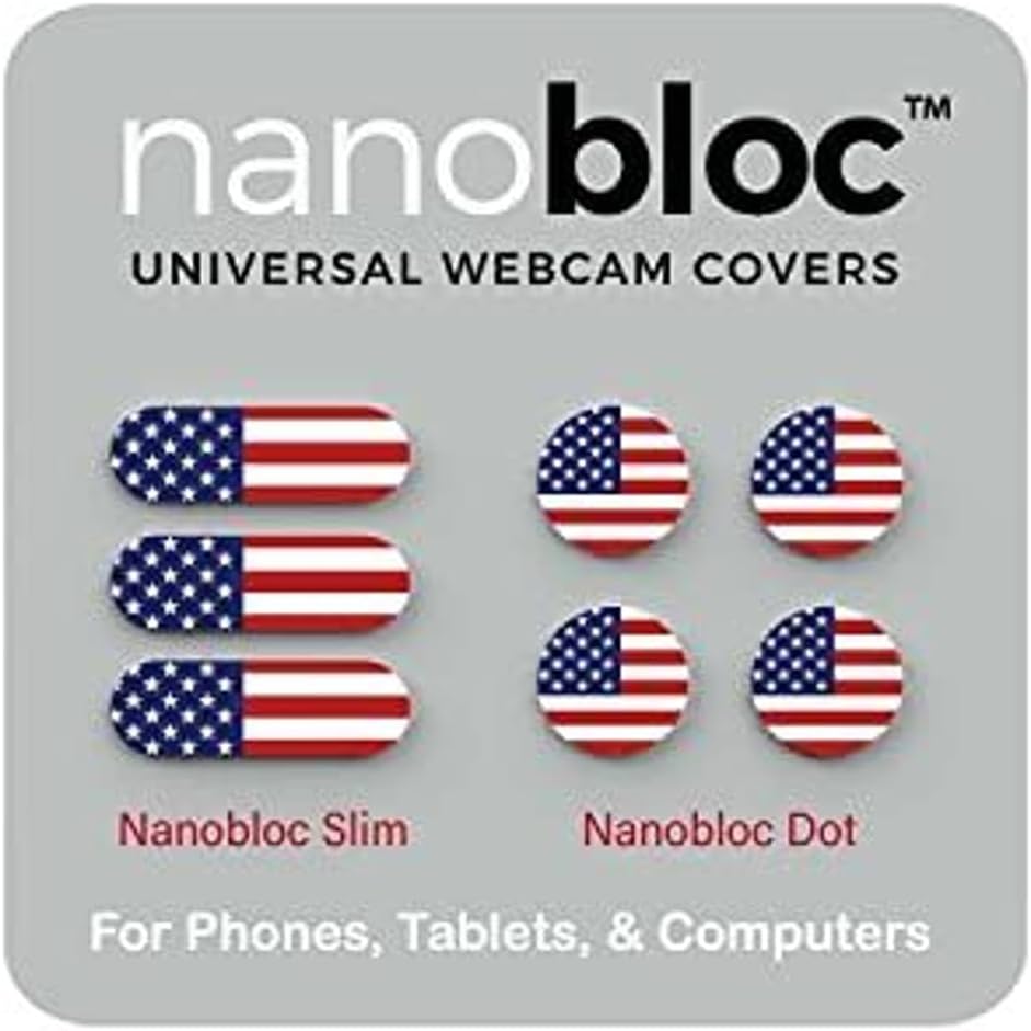 Nanobloc Universal Webcam & Phone Camera Covers - 7-Piece US Flag - Nano Suction No-Residue Reusable Dots & Bars - Webcam Cover Sticker Privacy Protection