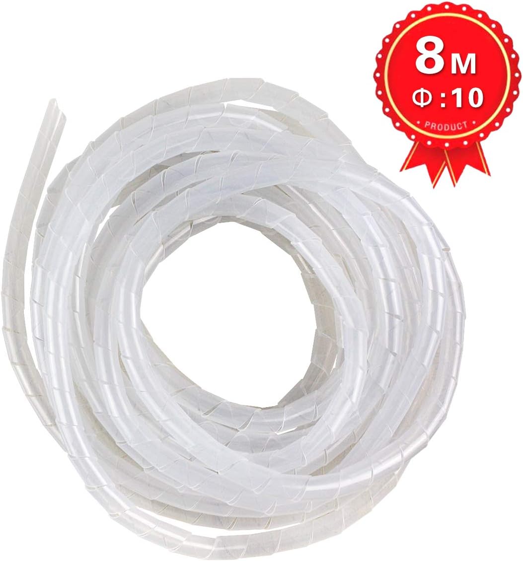 26Ft XHF 3/8" Clear Spiral Cable Wrap 10mm(Wrapping Range:7.5mm-60mm) Cord for Computer Electrical Wire Organizer Sleeve Hose RoHS