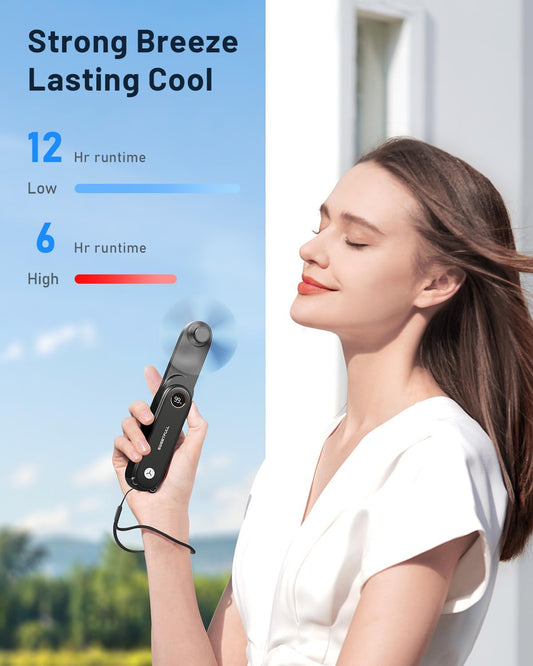SWEETFULL Portable Handheld Mini Fan with LED Display, 3-in-1 Personal Foldable USB Rechargeable Hand Held Fan & Flashlight for Travel, Lash Eyelash, Cute Small Pocket for Women, Girls