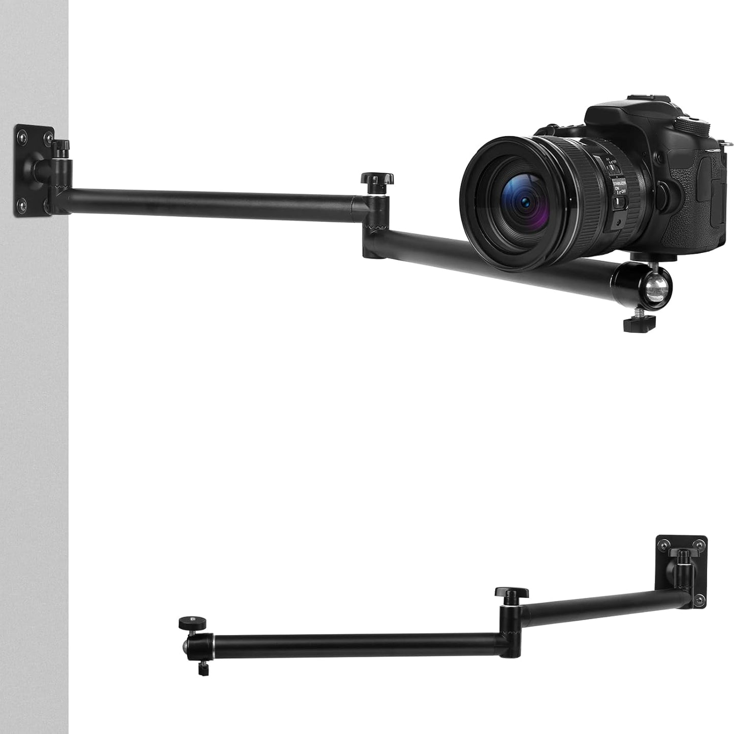 Articulating Camera Wall Moun with 1/4"-20 Threaded Compatible with DSLR/Security/Webcam/Action/LED Light/CCTV POV Camcorder Cameras,Adjustable Aluminium Alloy Arm Metal Base