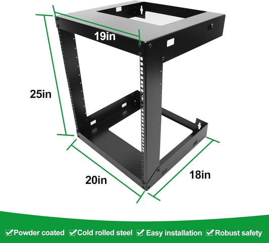 12U Wall Mount Open Frame 19 Inch Server Equipment Rack Wall Mountable Heavy Duty Design - Holds All Networking & AV Gear - Open Frame Includes 2 1U 12in Vented Shelves & Mounting screws(WALL RACK12U)
