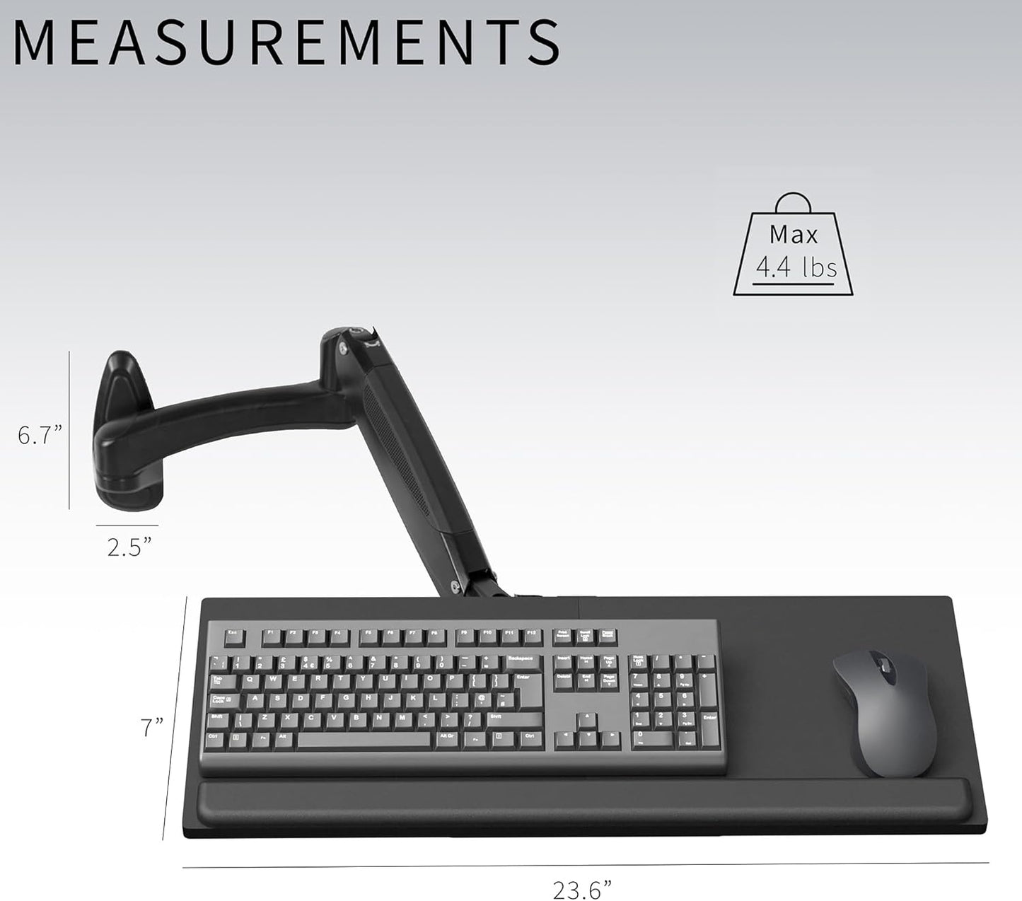 VIVO Sit-Stand 24 Inch Pneumatic Spring Keyboard and Mouse Tray Wall Mount, Counterbalance Height Adjustable Typing Platform, Ergonomic Tilt, Black, MOUNT-KB35B