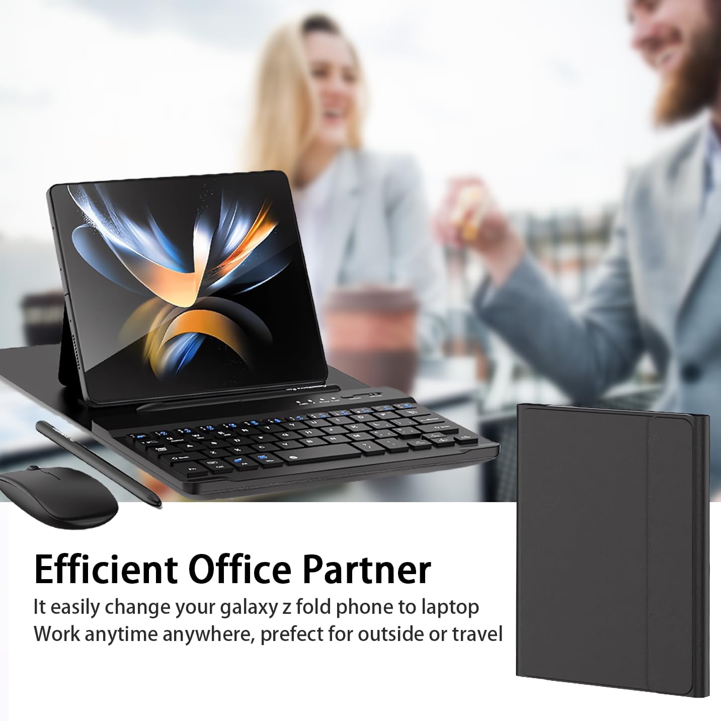 for Samsung Galaxy Z Fold 7 6 5 Keyboard and Mouse, Portable Mini 7.9 inch Bluetooth Keyboard with Leather Stand Case and Pen, 4 in 1 Travel Set for Z Fold7 6 Accessories,Black