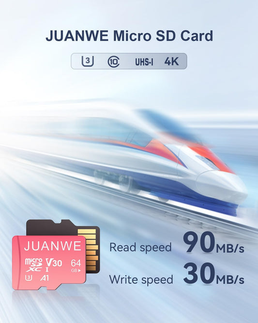 JUANWE 64GB Micro SD Card 5 Pack with SD Adapter 64GB SD Card Memory Card Class 10 microSDXC V30 4K Video Recording U3 A1 TF Card for Dash Cam, Camera, Phone