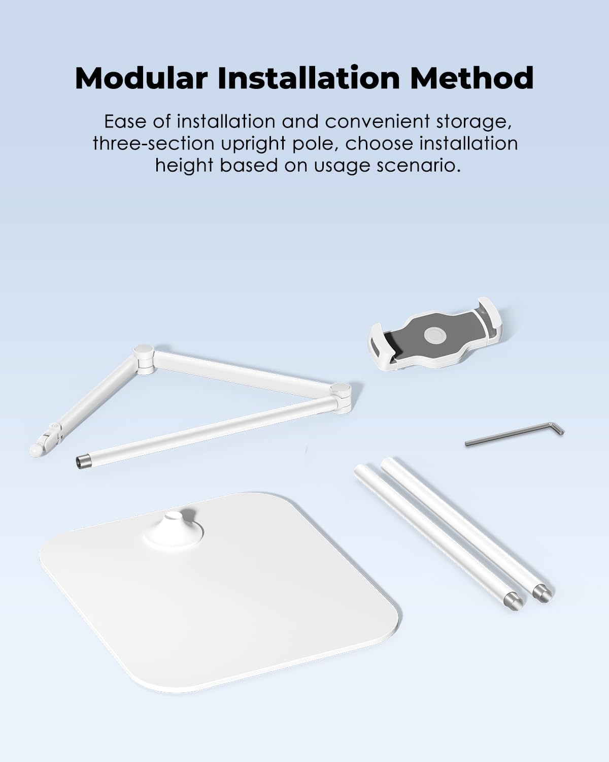 Viozon Tablet Floor Stand Holder, Compatible with 4.7"-13" Phone/Tablet, iPhone 15 Plus/Pro Max iPad,Kindle, 68" Phone Stand, Aluminum Alloy, Universal 360° Rotatable,for Bed,Sofa,Desk,White