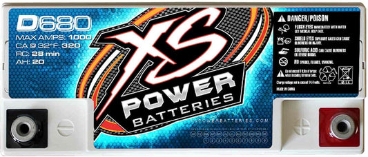 XS Power D680 1000 Amp AGM Battery with M6 Terminal Hardware - 12 Volt 20Ah 370CA Deep Cycle AGM Battery for Car Audio Stereo Systems - 13.69 lbs, Maintenance Free, Sealed Powercell
