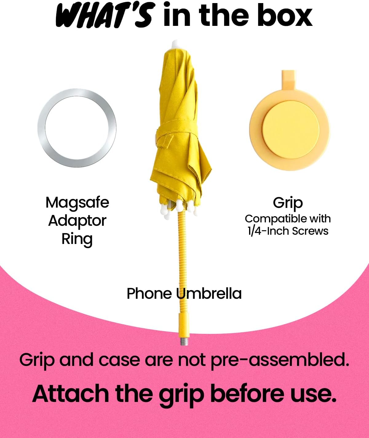 3 in 1 Magnetic Umbrella Sunshade Collapsible Expandable Phone Grip & Stand - Elegant Magsafe Compatible Phone Holder for Secure Grip and Hands-Free Viewing (Yellow)