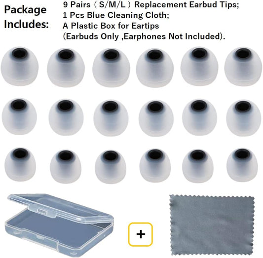 Earbuds Replacement Tips Silicone Earbud Tips Ear Gels Fit for Inner Hole from 3.8mm - 5.1mm Earphones 9 Pairs S/M/L Clear Black