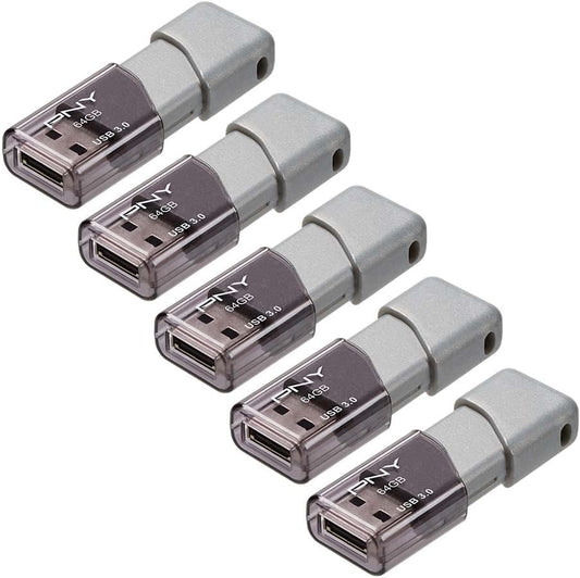 PNY 64GB Turbo Attaché 3 USB 3.0 Flash Drive, Silver (Pack of 5)