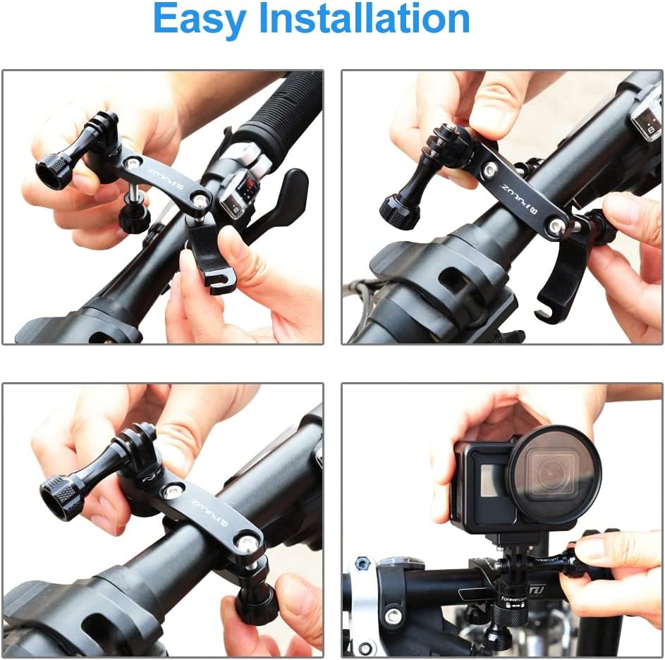 PULUZ Bike Motorcycle Handlebar Mount, 360 Degree Rotation Aluminum Bicycle Moto Camera Mount for GoPro Hero 12 11 10 9 8 7 6 & DJI Osmo Action