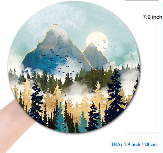 Round Mouse Pad, Abstract Mountain Design Mouse Pad, Custom Cute Mouse Pads for Desk, Washable Cloth Gaming Mousepad, Non-Slip Rubber Computer Small Mouse Pads for Wireless Mouse