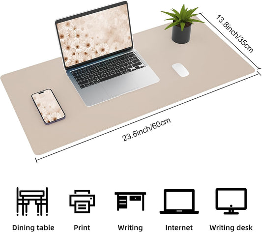 AFIING Leather Desk pad Protector, Large Non-Slip Office Desk Mat with Natural Cork & PU Leather, Waterproof Writing Mouse Pad for Office and Home (23.6in*13.7in, Beige)